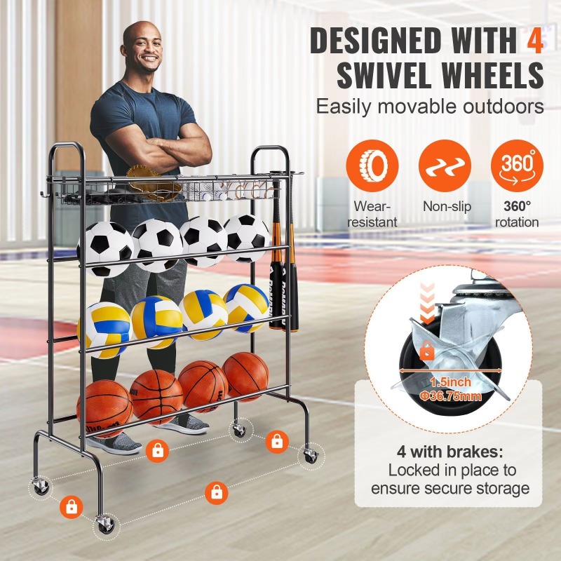 Panier de basket roulant à 4 n - Sports Equipment Garage Storage avis et prix