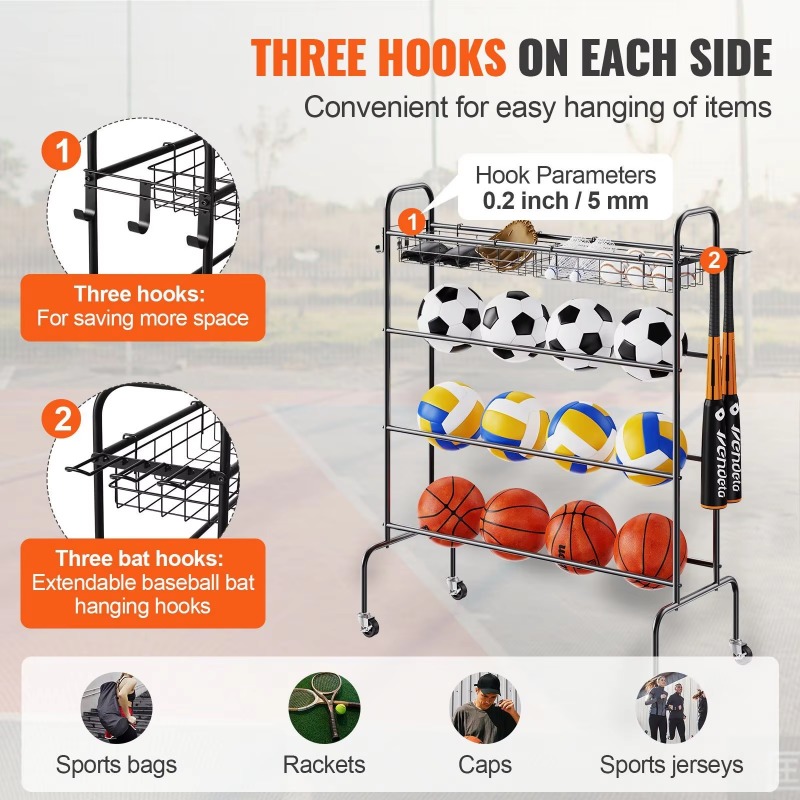 Panier de basket roulant à 4 n - Sports Equipment Garage Storage avis et prix